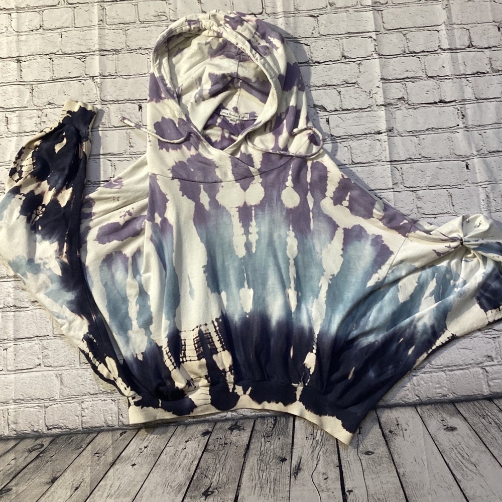 Young Fabulous & Broke Tie Dye Hoodie Blue Purple Snap Sleeve Pullover M/L